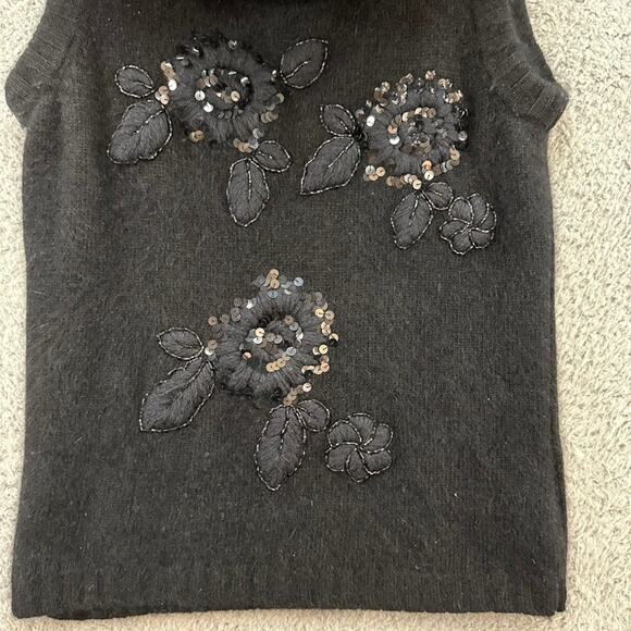 Cache Small Wool Blend Knit Turtle Neck‎ Sleeveless Top Sequins Embroidered - Picture 3 of 9